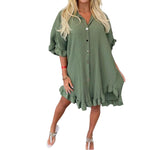 Load image into Gallery viewer, LUXE DIVA Women's Ladies Gold Button Pleated Frill Summer Shirt Swing Smock Mini Dress Top