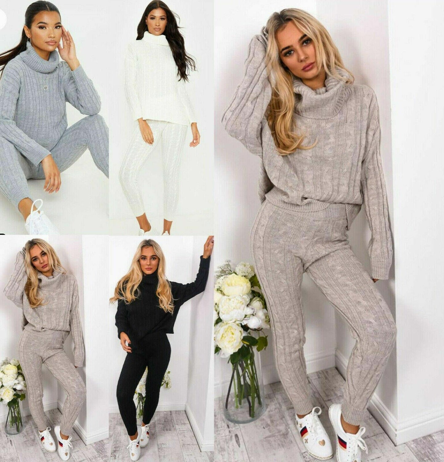 WomenÕs Chunky Knit Polo Set Ð High Neck Top & Leggings