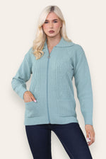 Load image into Gallery viewer, Women's Ladies Knitted Cable Zipper Collar 2 Pockets Zip All The Way Down 8-14