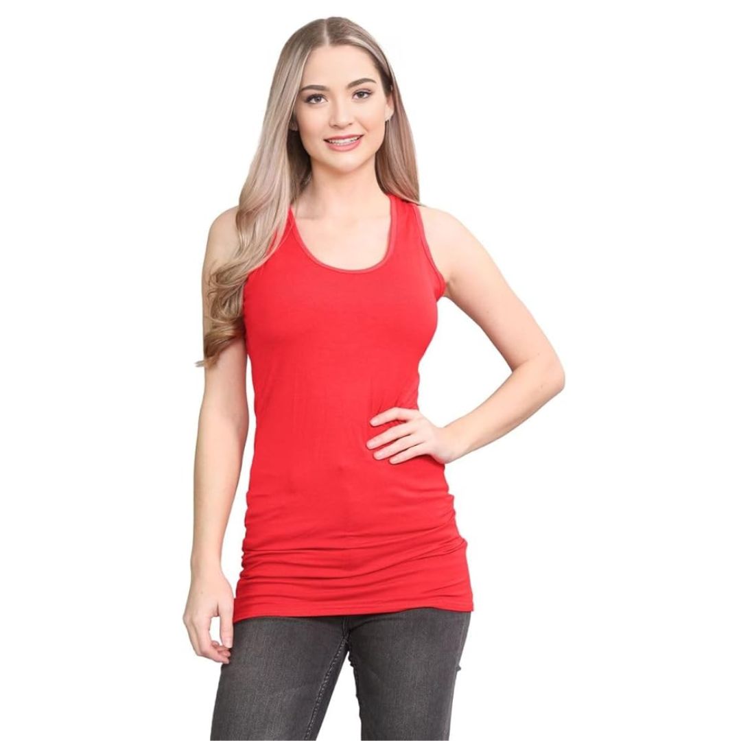 LUXE DIVA Women's Long Racerback Bodycon Vest Top Fitted Sleeveless Muscle Tank for Gym, Yoga, Fitness & Casual Wear Sizes 8-26