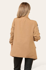Load image into Gallery viewer, LUXE DIVA Ladies rouge leopard on sleeve Italien  blazer 2 front flap pockets
