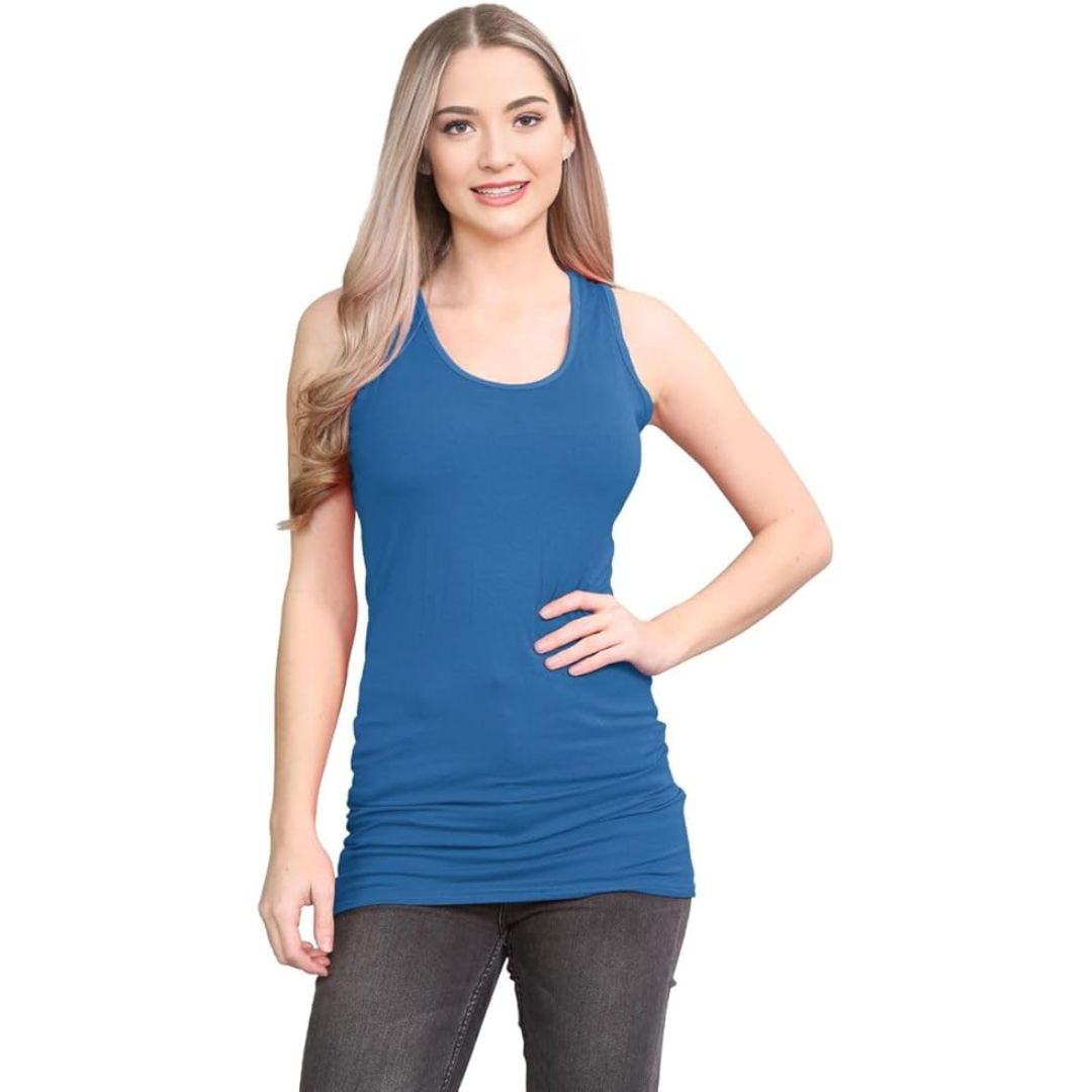 LUXE DIVA Women's Long Racerback Bodycon Vest Top Fitted Sleeveless Muscle Tank for Gym, Yoga, Fitness & Casual Wear Sizes 8-26