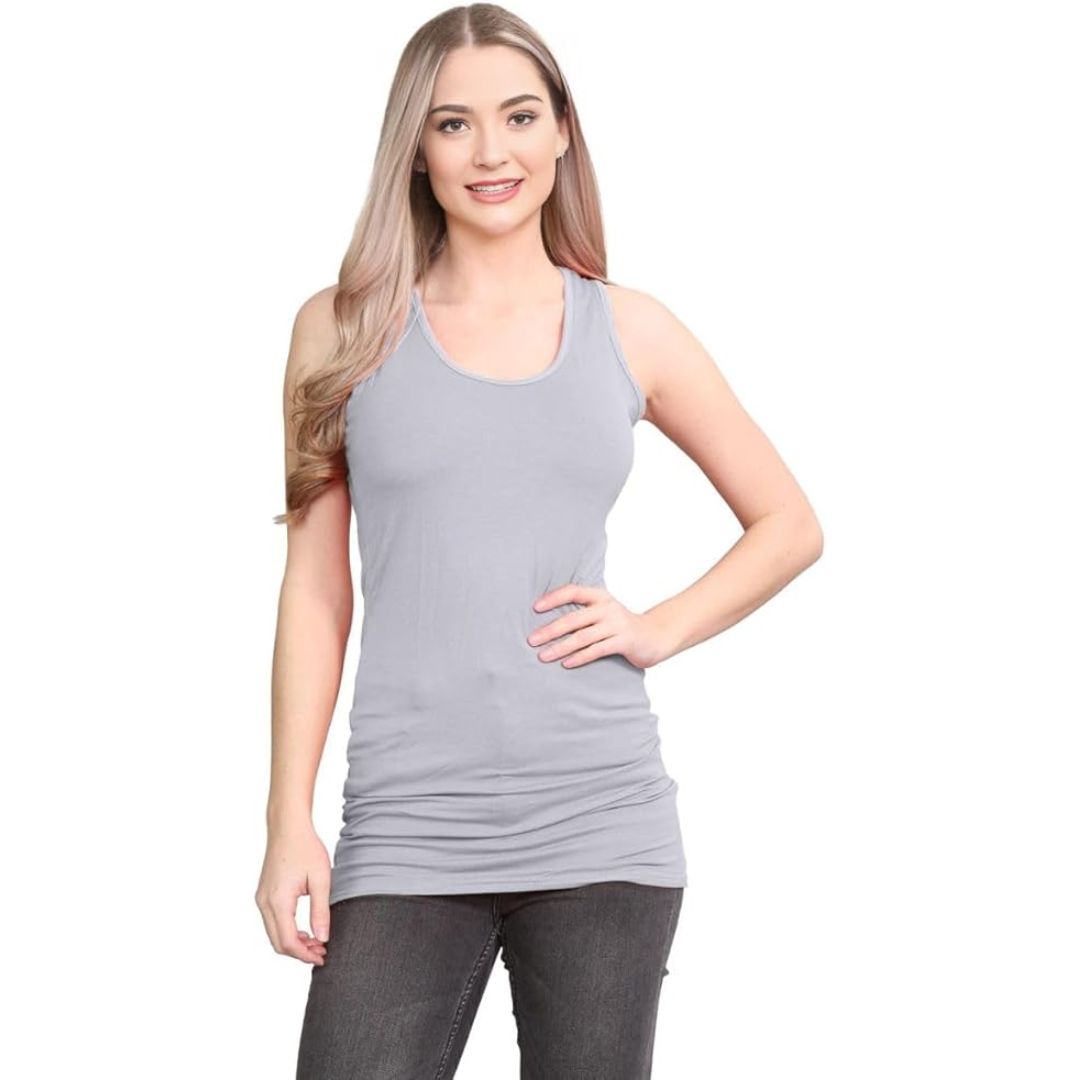 LUXE DIVA Women's Long Racerback Bodycon Vest Top Fitted Sleeveless Muscle Tank for Gym, Yoga, Fitness & Casual Wear Sizes 8-26