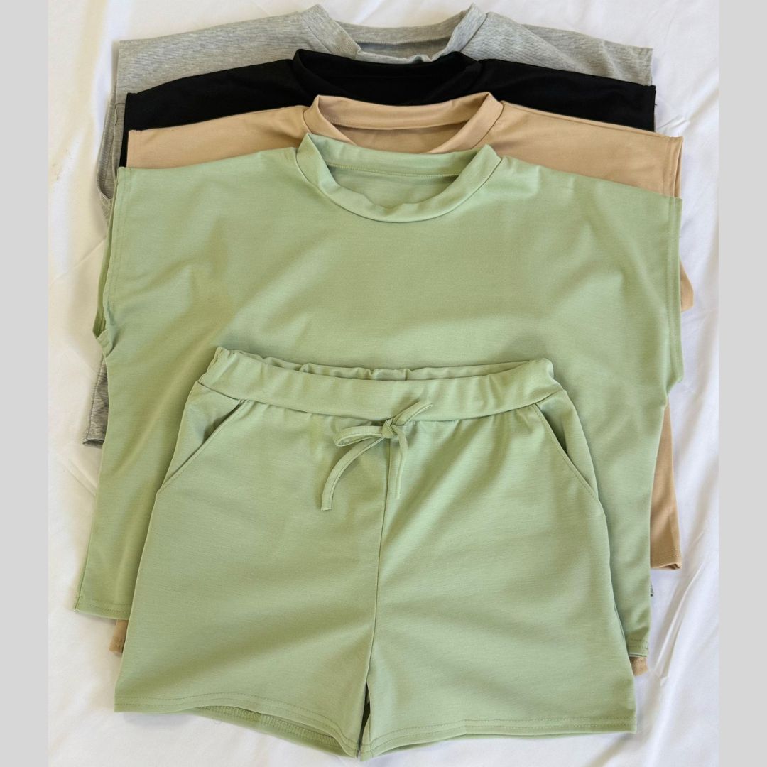 LUXE DIVA Womens Ladies Short Sleeve Boxy Lounge Wear Tracksuit Shorts Set Comfy Two Piece