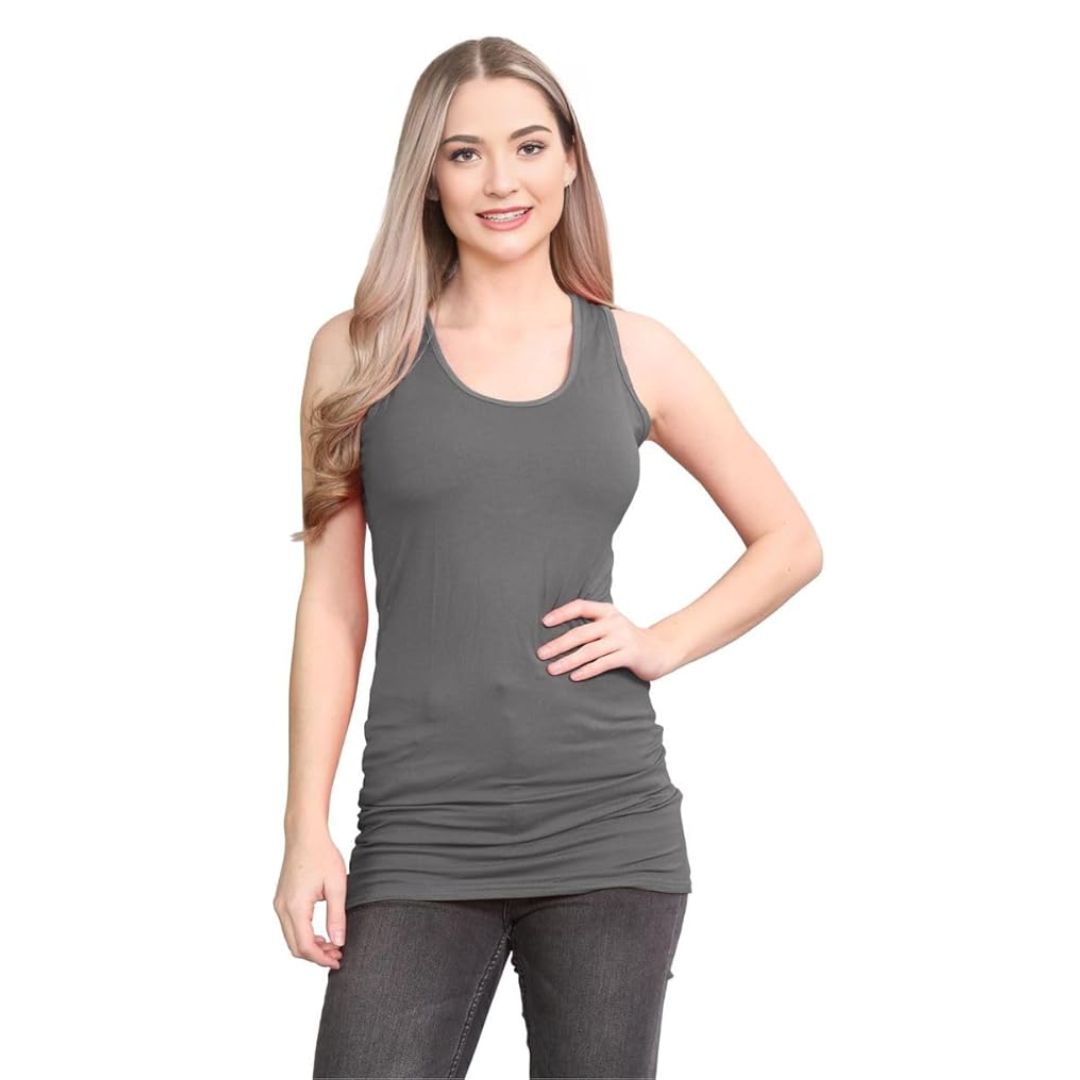 LUXE DIVA Women's Long Racerback Bodycon Vest Top Fitted Sleeveless Muscle Tank for Gym, Yoga, Fitness & Casual Wear Sizes 8-26