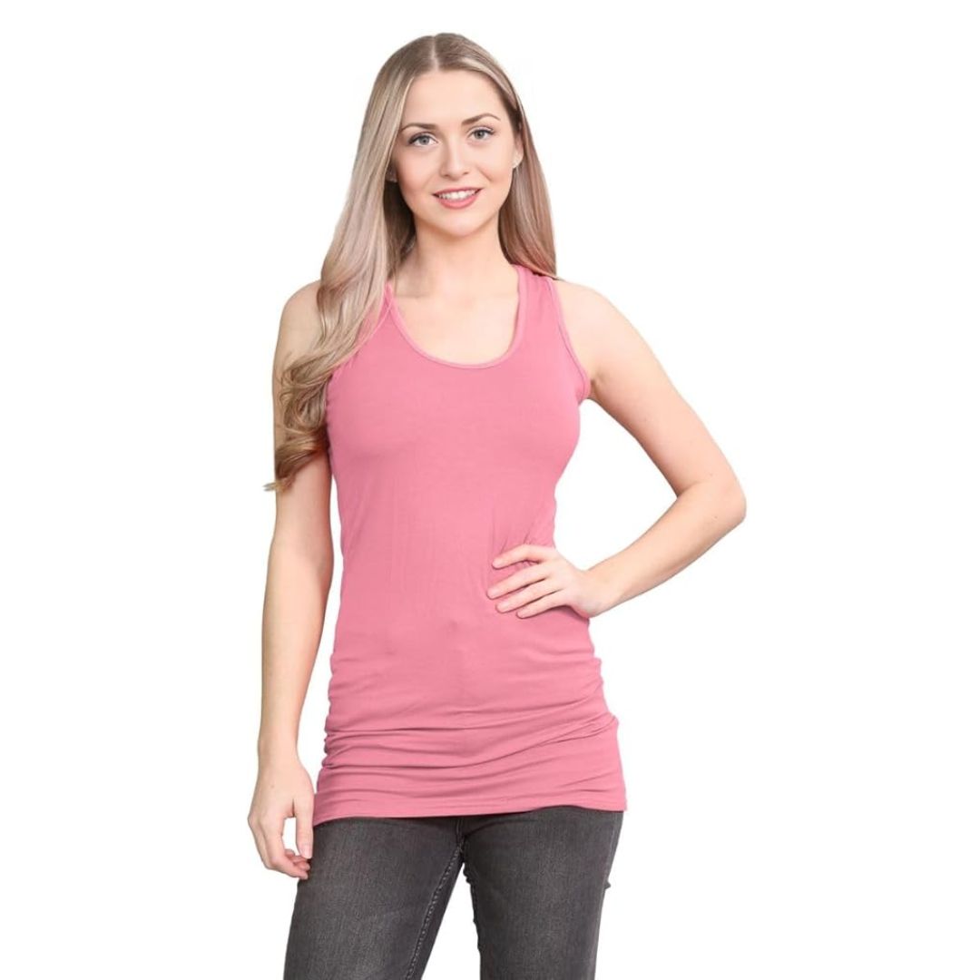 LUXE DIVA Women's Long Racerback Bodycon Vest Top Fitted Sleeveless Muscle Tank for Gym, Yoga, Fitness & Casual Wear Sizes 8-26