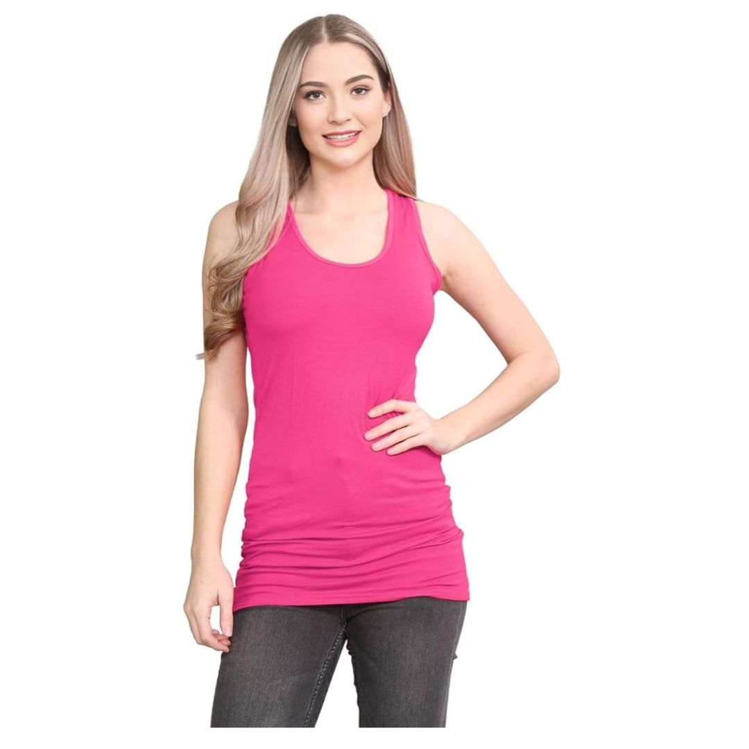 LUXE DIVA Women's Long Racerback Bodycon Vest Top Fitted Sleeveless Muscle Tank for Gym, Yoga, Fitness & Casual Wear Sizes 8-26