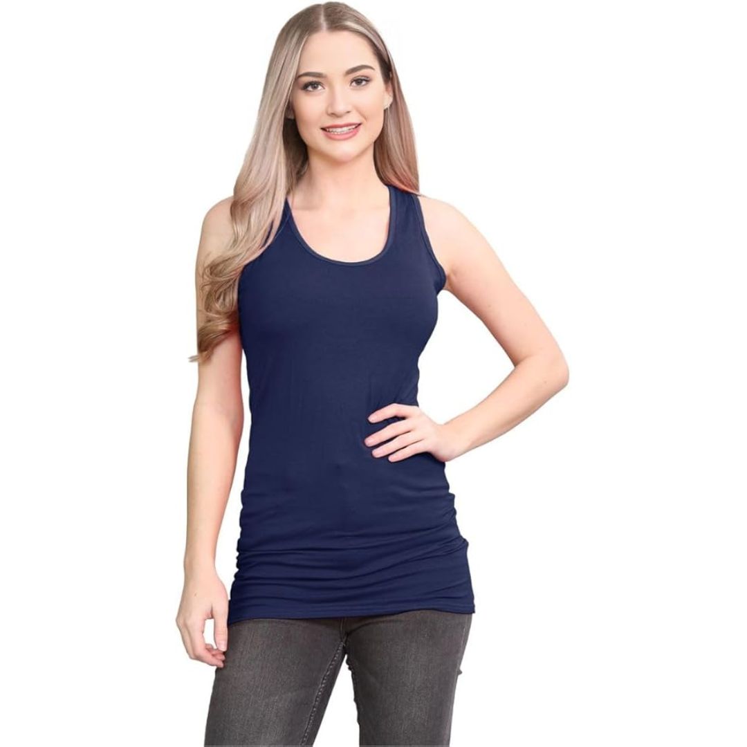 LUXE DIVA Women's Long Racerback Bodycon Vest Top Fitted Sleeveless Muscle Tank for Gym, Yoga, Fitness & Casual Wear Sizes 8-26