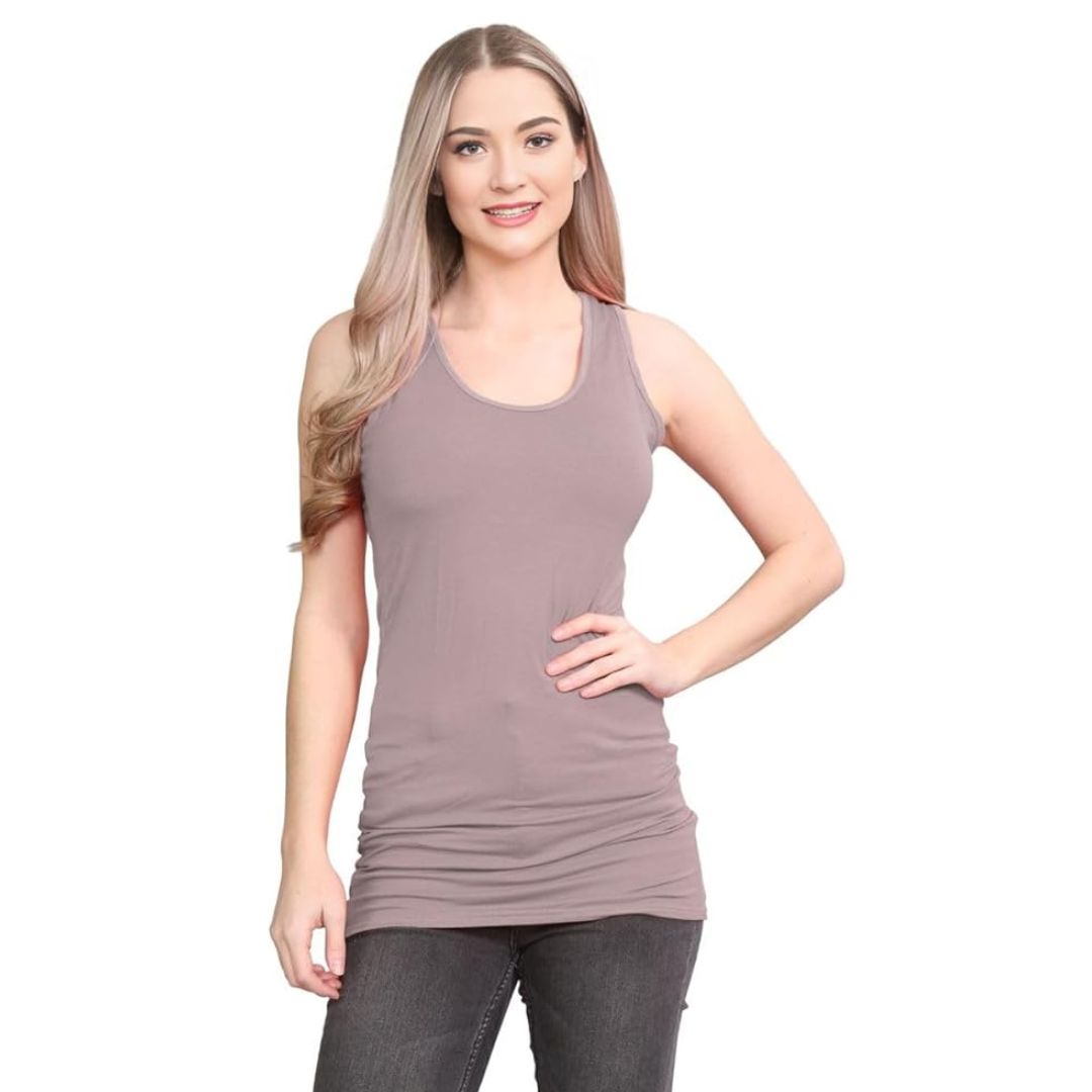 LUXE DIVA Women's Long Racerback Bodycon Vest Top Fitted Sleeveless Muscle Tank for Gym, Yoga, Fitness & Casual Wear Sizes 8-26