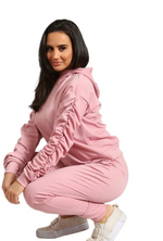 Load image into Gallery viewer, Ladies Ruched Sleeve Hoodie Top And Bottom Suit Lounge Set Tracksuit Sizes 8-22