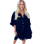 Load image into Gallery viewer, LUXE DIVA Women's Ladies Gold Button Pleated Frill Summer Shirt Swing Smock Mini Dress Top