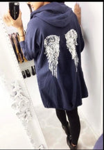 Load image into Gallery viewer, women sequin angel wing back oversized hoodie sweatshirt jacket coat cardigan