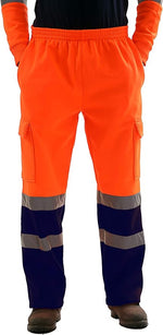 Load image into Gallery viewer, LUXE DIVA New HI VIZ VIS Jogging Bottoms Open hem Work WEAR Safety Trousers Two Tone Highway Builder Safety Fleece Joggers Sweat Pants S-5XL