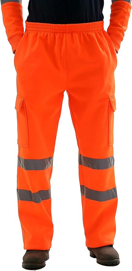 LUXE DIVA New HI VIZ VIS Jogging Bottoms Open hem Work WEAR Safety Trousers Two Tone Highway Builder Safety Fleece Joggers Sweat Pants S-5XL