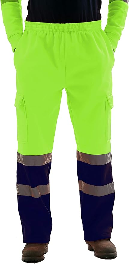 LUXE DIVA New HI VIZ VIS Jogging Bottoms Open hem Work WEAR Safety Trousers Two Tone Highway Builder Safety Fleece Joggers Sweat Pants S-5XL