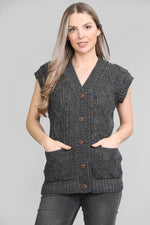 Load image into Gallery viewer, LADIES SLEEVELESS 5 BUTTON WAISTCOAT KNITTED 2 POCKETS V/NECK SELF COLOUR KNITWEAR FRONT PATTERN W/COAT ALL YEAR ROUND WEAR