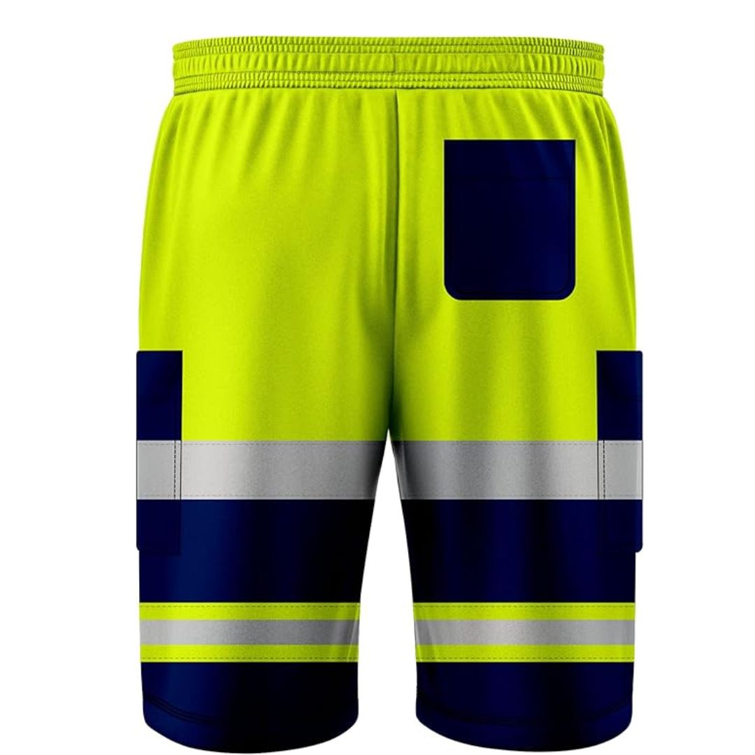 Hi Vis Viz Shorts High Visibility Reflective Pants Work Wear Combat Cargo Shorts Menswear Underwear Workwear Man Stripe Striped Tropical
