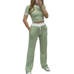 Load image into Gallery viewer, LUXEDIVA Ladies Ribbed Contras Cap Sleeve Crop Top And TrouserTwo Piece Set