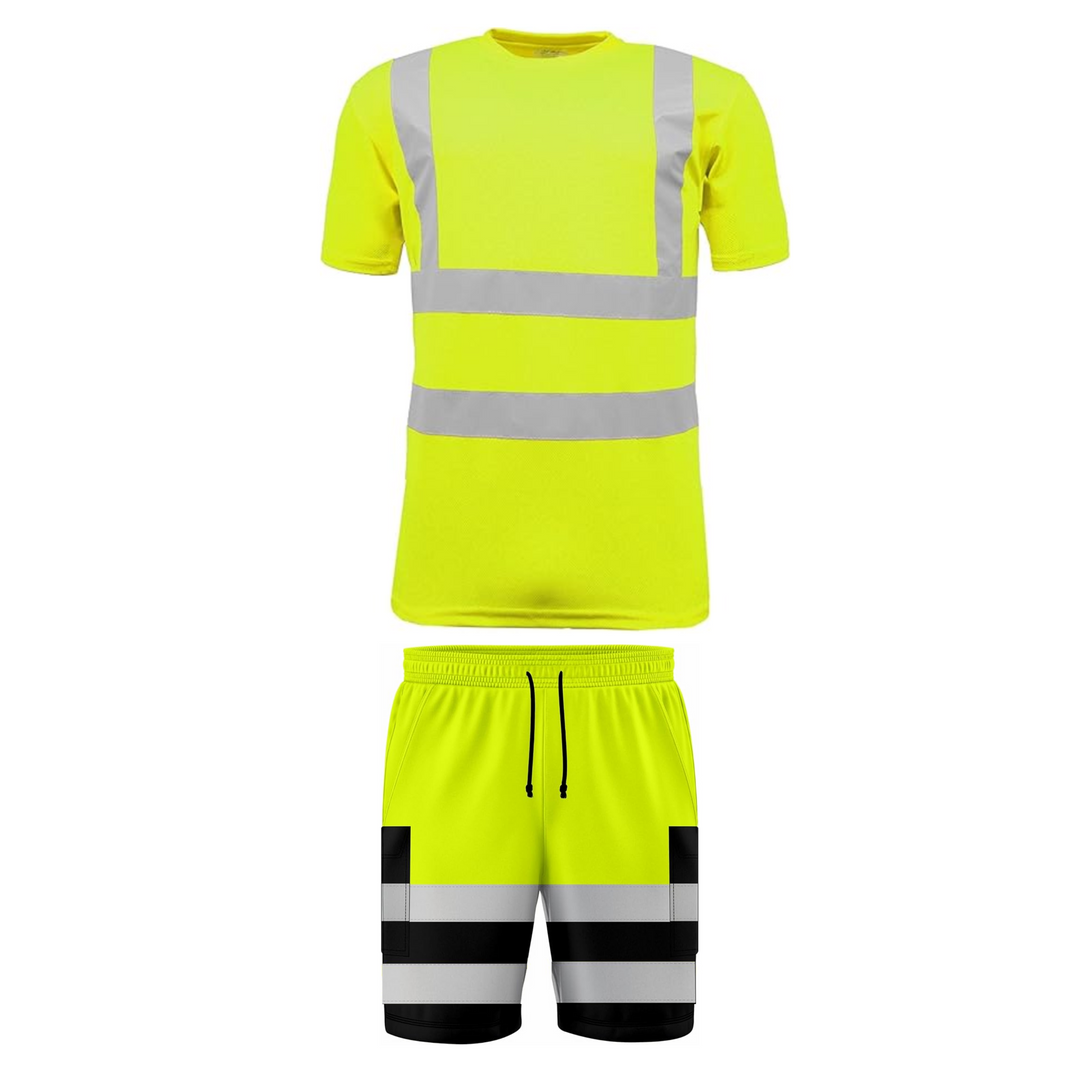 LUXE DIVA Hi Vis Safety Cargo Shorts High Visibility Reflective Workwear Security Combat Pockets Lightweight Utility Jogger for Men