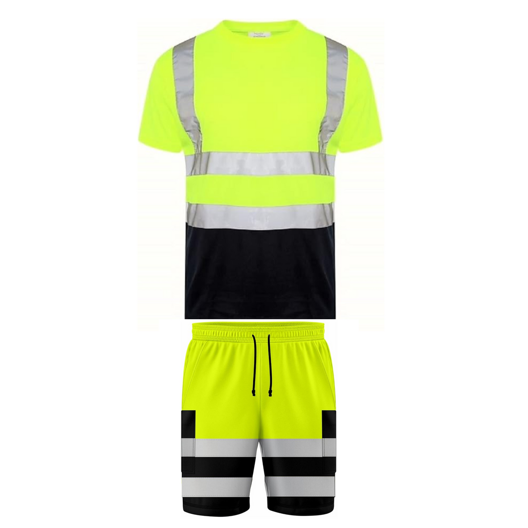 LUXE DIVA Hi Vis Safety Cargo Shorts High Visibility Reflective Workwear Security Combat Pockets Lightweight Utility Jogger for Men