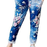 Load image into Gallery viewer, LUXEDIVA  Women’s Ladies Denim Joggers Star Printed Sweatpants Floral Ribbed Waistband Trousers Ladies Casual Summer Drawstring Italian Gym Running Pants Plus Size 8-22