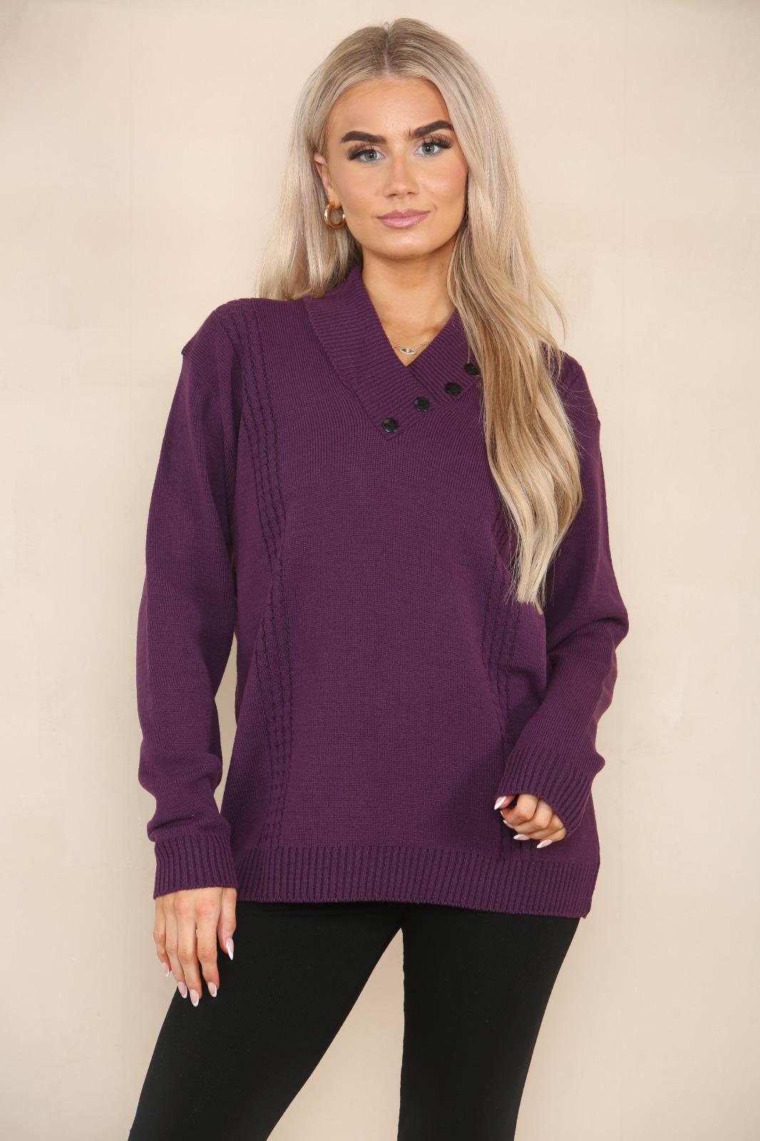 LUXE DIVA Women's V-Neck Shawl Collar Knitted Jumper