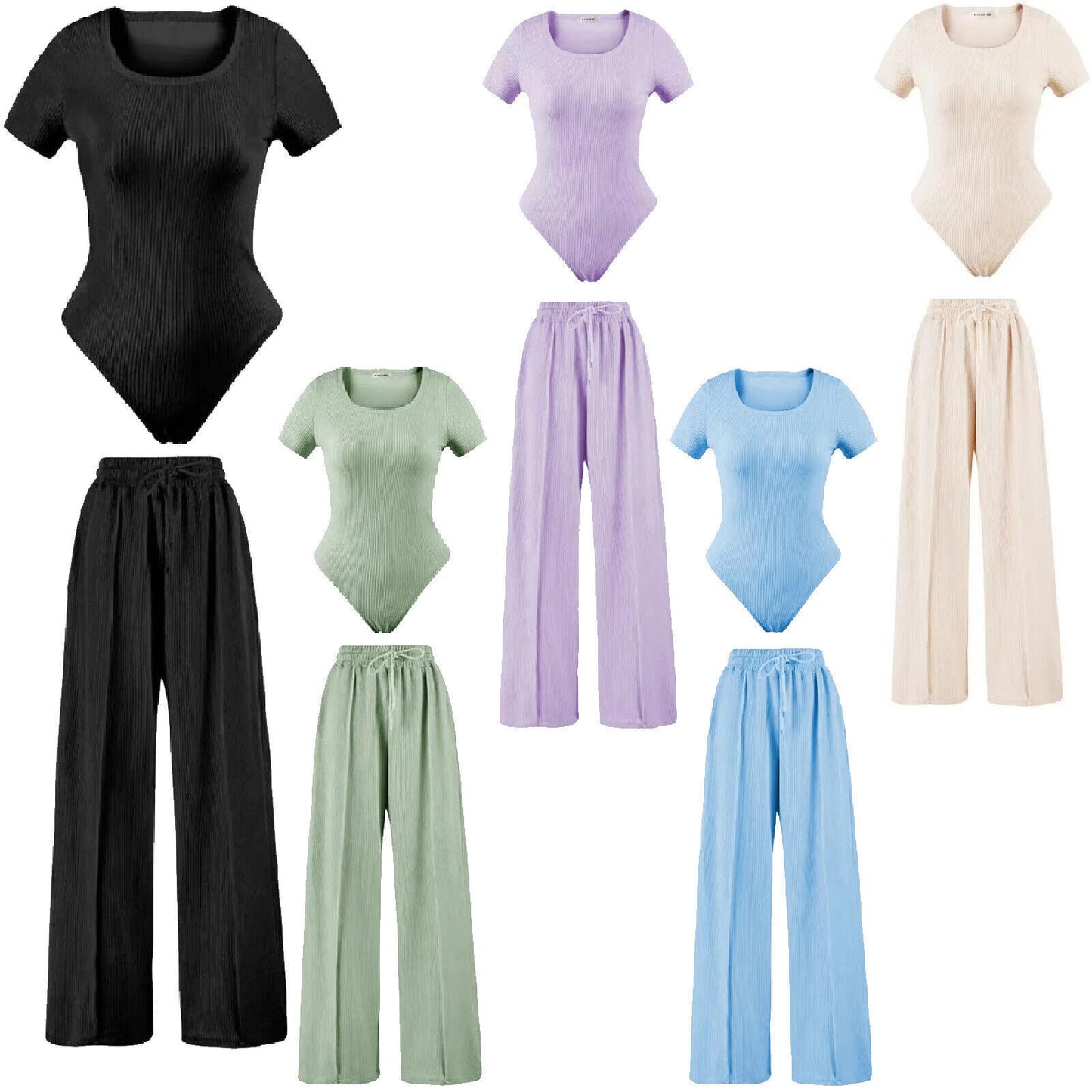 WomenÕs Scoop Neck Bodysuit & Wide Leg Trouser Set Ð 2 Piece Co_Ord