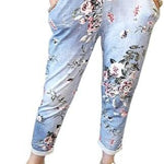 Load image into Gallery viewer, LUXEDIVA  Women’s Ladies Denim Joggers Star Printed Sweatpants Floral Ribbed Waistband Trousers Ladies Casual Summer Drawstring Italian Gym Running Pants Plus Size 8-22