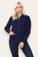 Load image into Gallery viewer, Women's Ladies Knitted Cable Zipper Collar 2 Pockets Zip All The Way Down 8-14