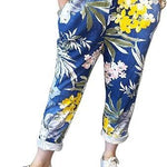 Load image into Gallery viewer, LUXEDIVA  Women’s Ladies Denim Joggers Star Printed Sweatpants Floral Ribbed Waistband Trousers Ladies Casual Summer Drawstring Italian Gym Running Pants Plus Size 8-22