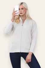 Load image into Gallery viewer, Women's Ladies Knitted Cable Zipper Collar 2 Pockets Zip All The Way Down 8-14