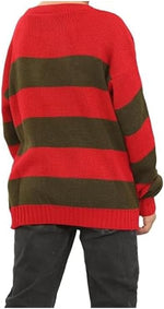 Load image into Gallery viewer, LUXE DIVA Kids Unisex Freddy Halloween Horror Costume Party Red Green Stripe Knitted Sweater - Boys Girl Long Sleeve Pullover Winter Sweatshirt