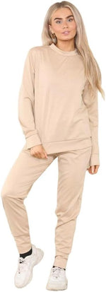 Load image into Gallery viewer, Ladies Plain Tracksuit Solid Round Neck Sweatshirts Joggers Slim Fit Activewear Sizes 8-22