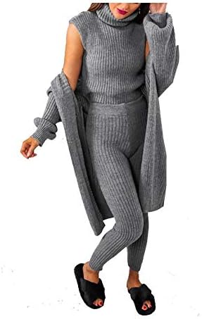Loungewear Roll Neck Tracksuit Women's Long Sleeve Knit Piece Roll Neck Chunky Knitted Top Open