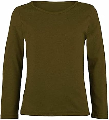 Girls Boy Kids Plain Basic Long Sleeve Round Neck T-Shirt Stretch School Tee Top 2-13 Years