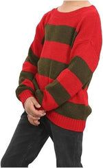 Load image into Gallery viewer, LUXE DIVA Kids Unisex Freddy Halloween Horror Costume Party Red Green Stripe Knitted Sweater - Boys Girl Long Sleeve Pullover Winter Sweatshirt