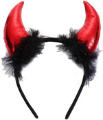 Load image into Gallery viewer, LUXE DIVA Fun pair of red sequin Devils horns on head band, Alice band, Great Hen nights, fancy dress Girls Halloween Red and Black Devil Horns Alice Hair Band Headband