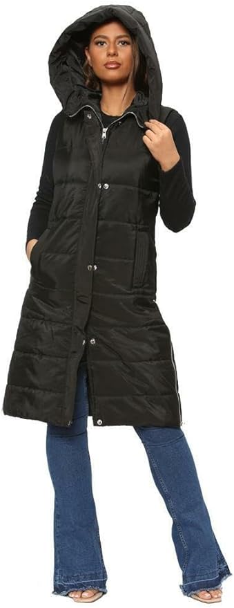 LUXE DIVA Women's Longline Puffer Gilet Hooded Quilted Warm
