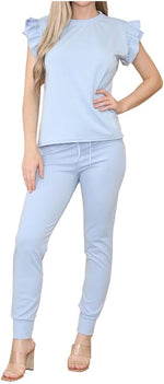 Load image into Gallery viewer, Womens Round Neck Frill Peplum Sleeve Top Tracksuit Ladies Boxy Bottom Lounge Wear Set