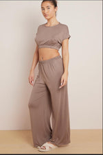 Load image into Gallery viewer, Ladies Plain Crop Top Flared Trouser Loungewear Suit 2PCS Co-ord Tracksuit Set