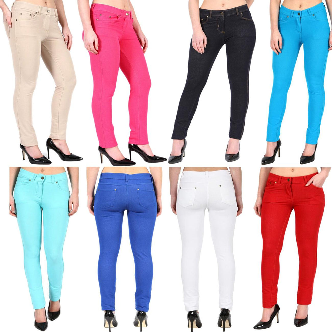 LUXE DIVA Ladies Women & Girls Stretch Denim Look Skinny Jeggings Leggings with Zip and Pockets UK Size 10-22