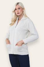 Load image into Gallery viewer, Women's Ladies Knitted Cable Zipper Collar 2 Pockets Zip All The Way Down 8-14