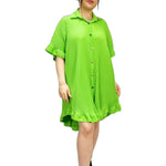 Load image into Gallery viewer, LUXEDIVA Women's Shirt Dress Pleated Short Sleeve Loose Italian Buttons Plain Detail