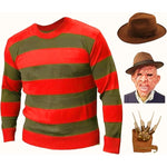 Load image into Gallery viewer, LUXE DIVA Men's Halloween Costume Red Green Stripe Knitted Jumper Explore Hat Scary Mask & Claw Hand Glove Halloween Cosplay Horror Fancy Dress Costume Suit Sweater+Top+Hat+Mask+Glove For Adult