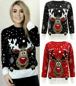 Load image into Gallery viewer, LUXE DIVA Women's Knitted Rudolph on wall Xmas Snowflake Ladies kids Reindeer Pom Jumpers