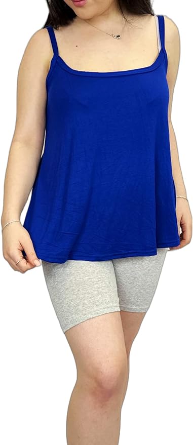 Womens Plain Sleeveless Round Scoop Neckline Stretch Slim Straps Strappy Flared Swing Camisole T-Shirt Vest Top UK Size 24-26