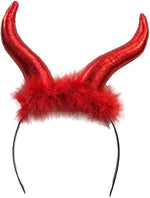 Load image into Gallery viewer, LUXE DIVA Fun pair of red sequin Devils horns on head band, Alice band, Great Hen nights, fancy dress Girls Halloween Red and Black Devil Horns Alice Hair Band Headband