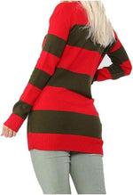 Load image into Gallery viewer, LUXE DIVA Women’s Red Green Stripe Knitted Jumper Ladies Halloween Fancy Dress Sweater Top Girls Long Sleeve Knitted Pullover Winter Sweatshirt