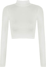 Load image into Gallery viewer, Womens Turtle Neck Crop Ladies Long Sleeve Plain Polo Short Stretch Top Sizes 8-14