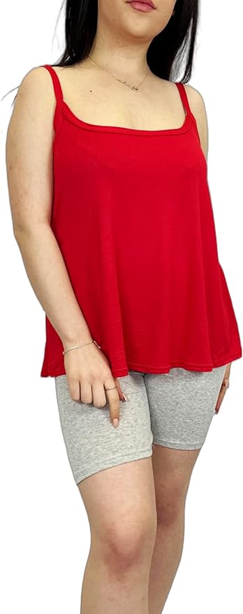 Womens Plain Sleeveless Round Scoop Neckline Stretch Slim Straps Strappy Flared Swing Camisole T-Shirt Vest Top UK Size 24-26